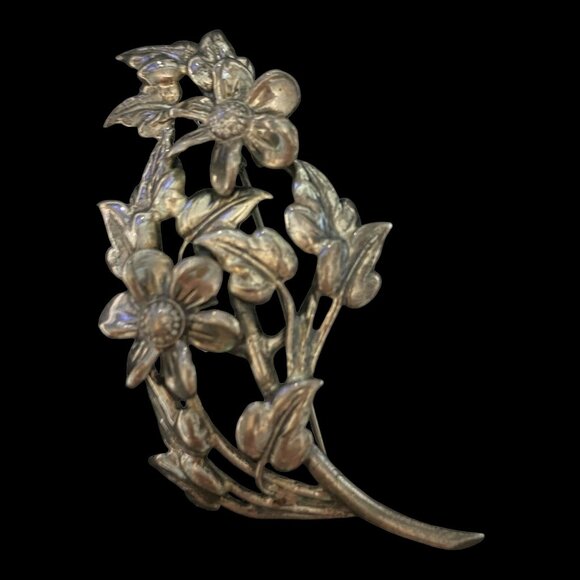 Danecraft Sterling Silver Floral Brooch Pin - Picture 5 of 15